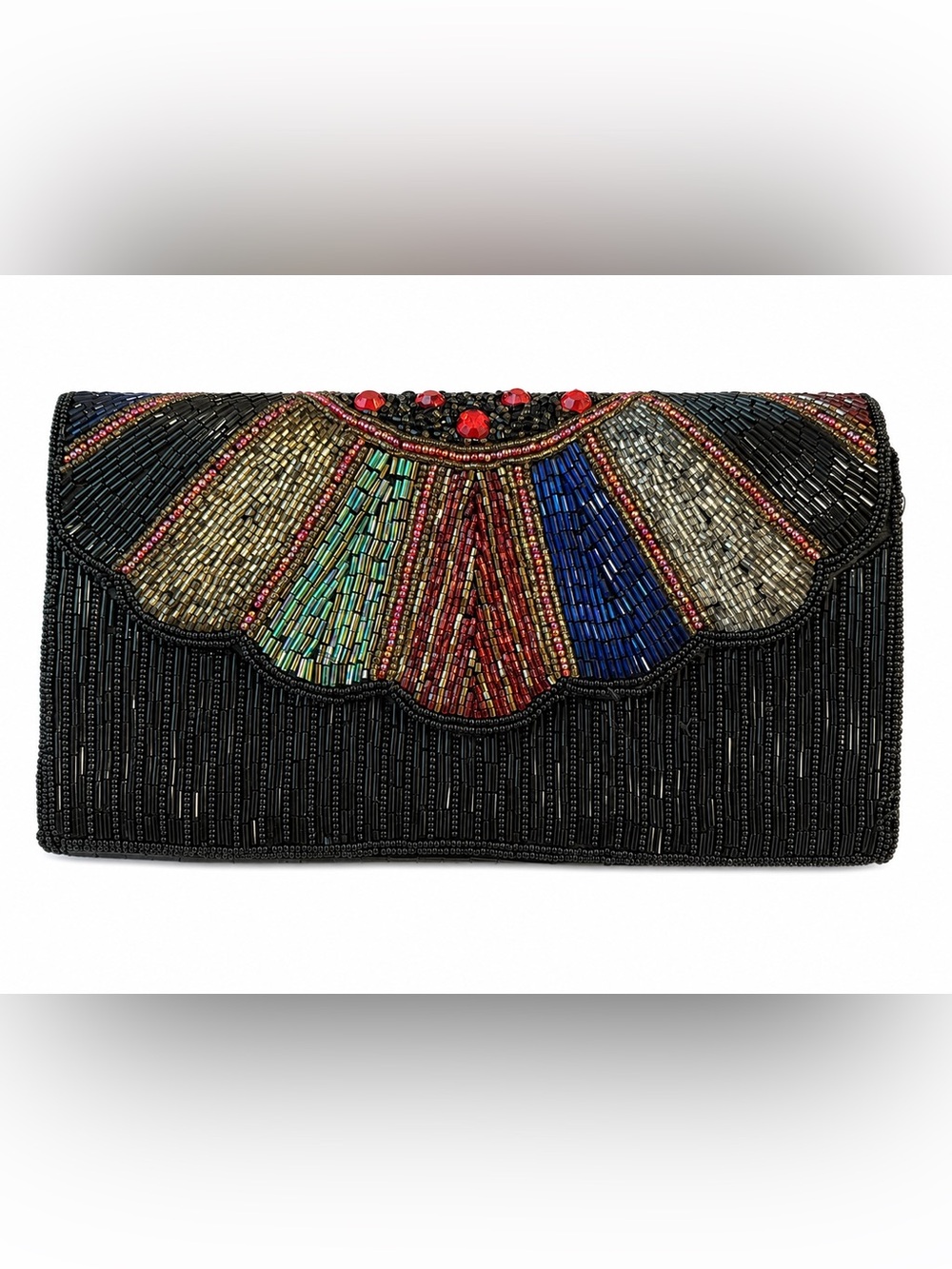 Vintage DADAS Black Multicolor Beaded Evening Clutch Bag Holiday